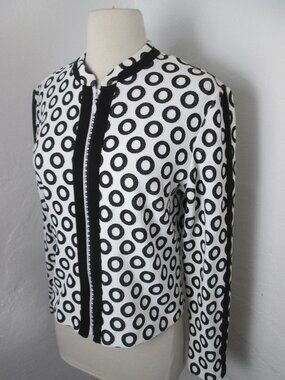Joseph Ribkoff Women's Black White Circle Print Sparkle Zipper Jacket Blazer 10